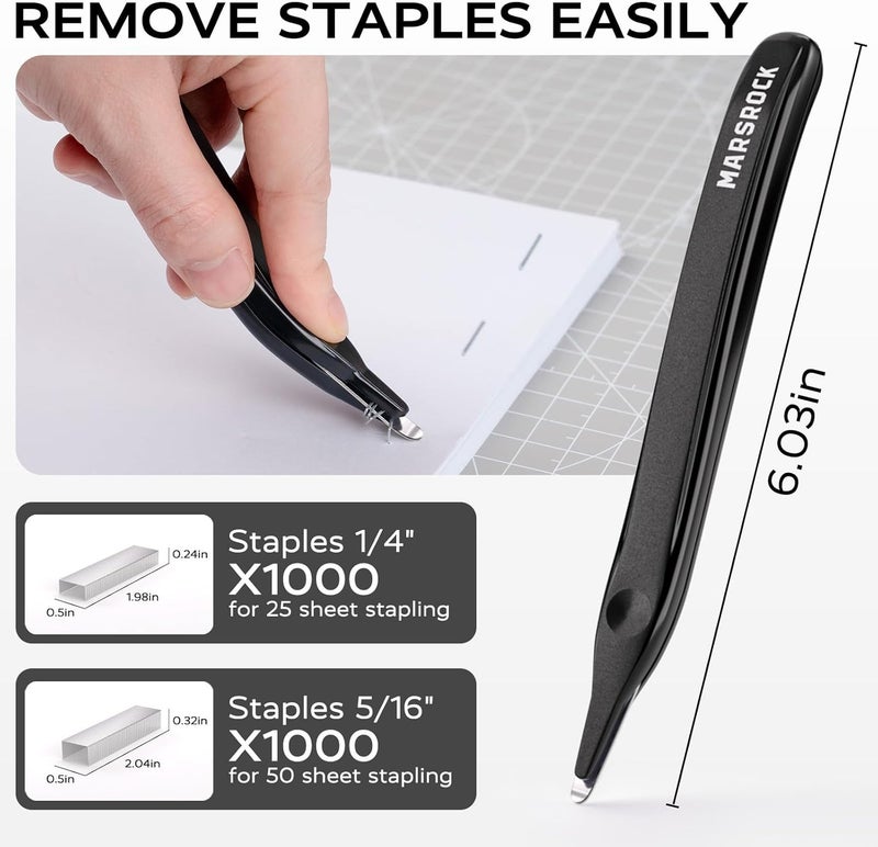 Mars-Rock Effortless Stapler for Desk with 40-50 Sheet Capacity, 2000 Staples, 1-Touch Stapling, Ergonomic & Easy to Load Desktop Staplers, Heavy Duty Stapler, and Magnetic Staple Remover, Black - Image 5